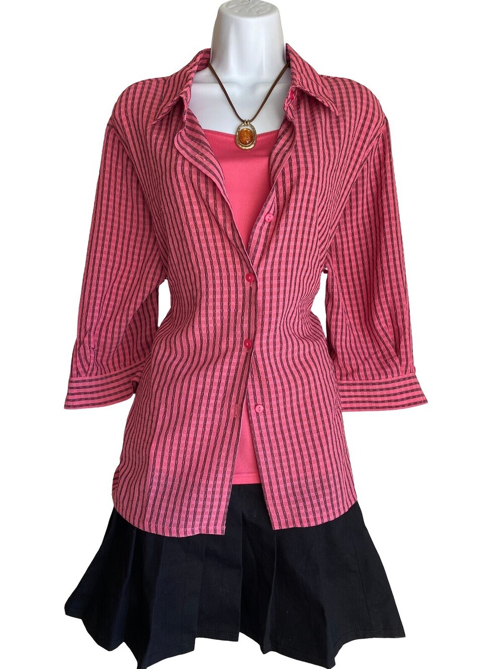 Vintage Joanna Plus XL Pink Striped Button Up Tunic Blouse Casual Artsy Indie
